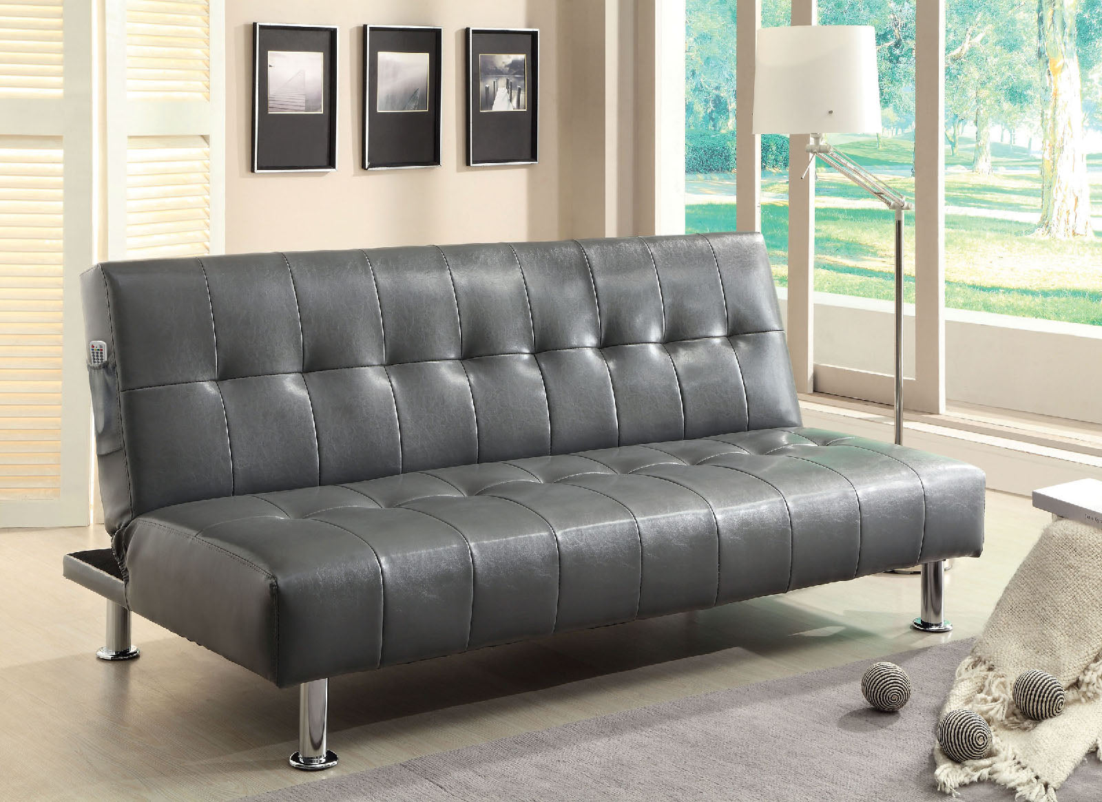 Bulle Gray Leatherette Futon Sofa, Gray FOA East