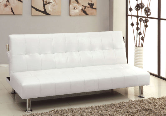 Bulle White Leatherette Futon Sofa, White FOA East