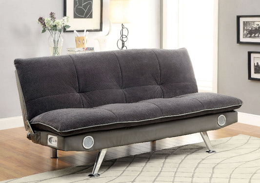 GALLAGHER Gray/Chrome Futon Sofa, Gray FOA East