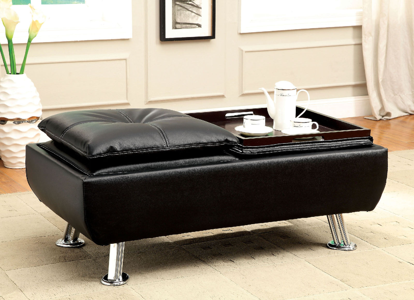 HAUSER II Black/Chrome Ottoman, Black FOA East