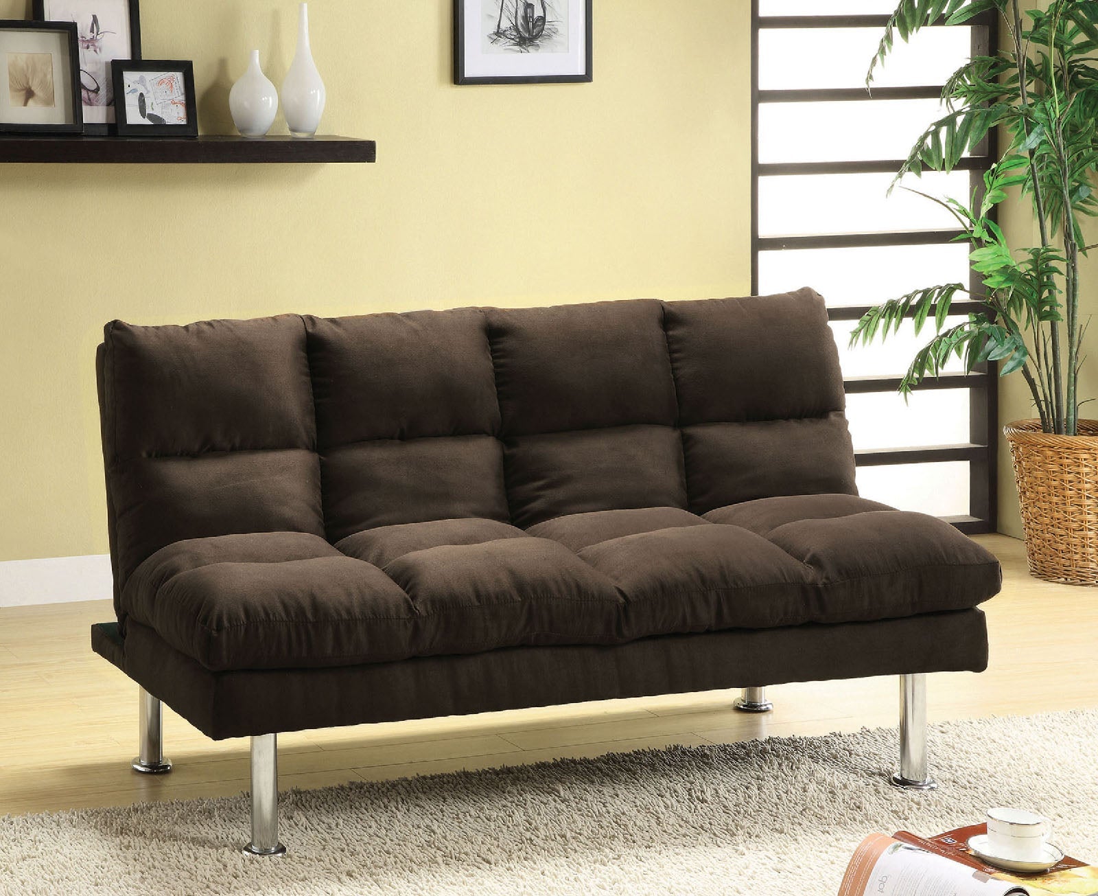 Saratoga Espresso/Chrome Microfiber Futon Sofa Espresso FOA East