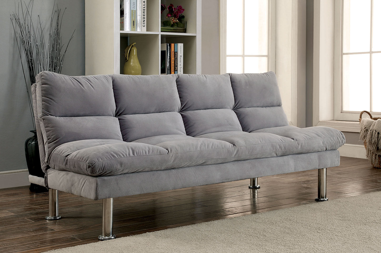 SARATOGA Gray Futon Sofa, Gray FOA East