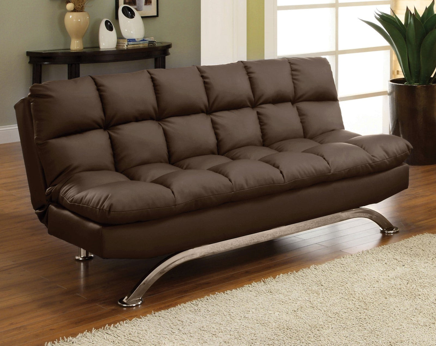 Aristo Dark Brown/Chrome Futon Sofa FOA East