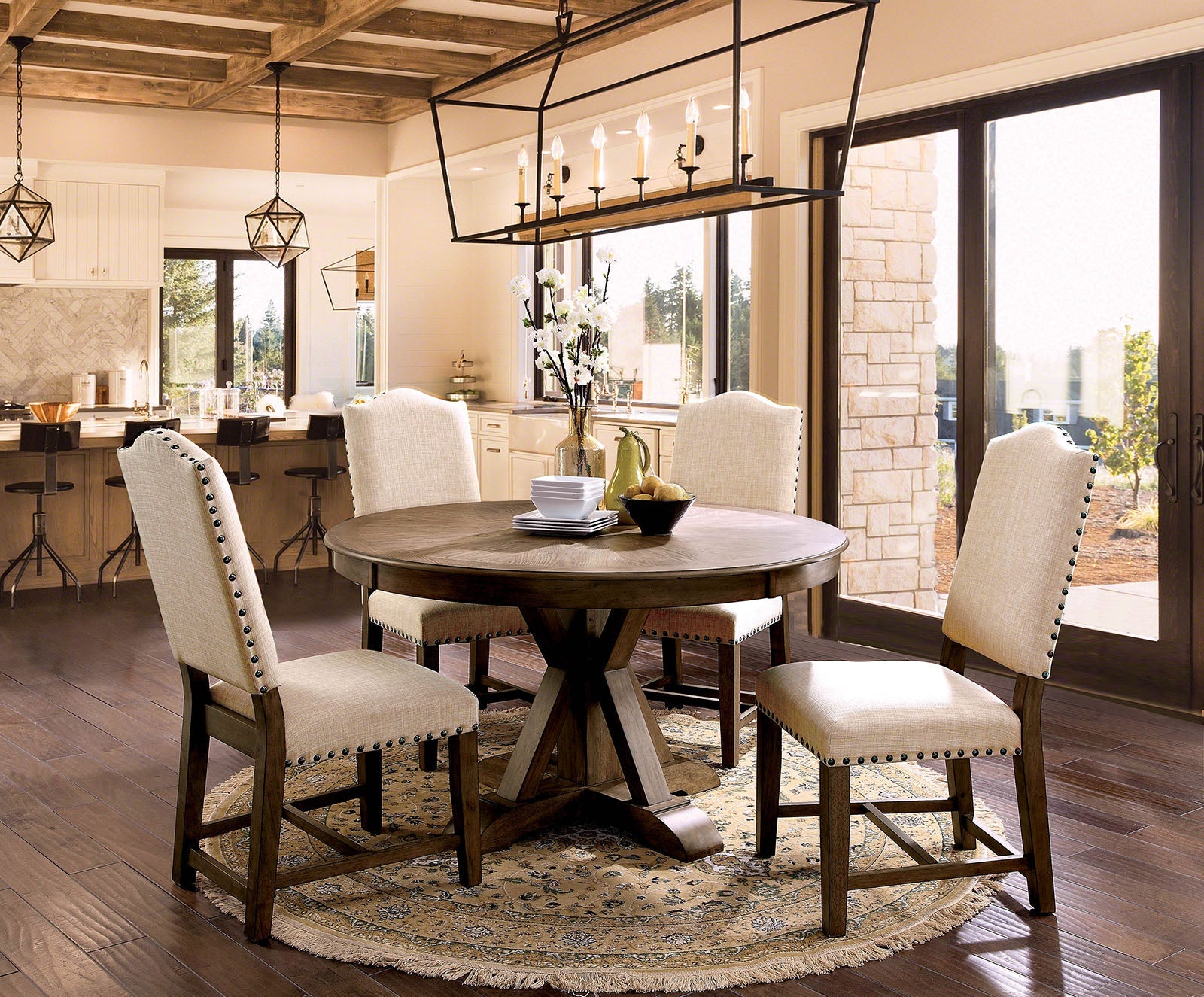 Julia Light Oak 5 Pc. Round Dining Table Set FOA East