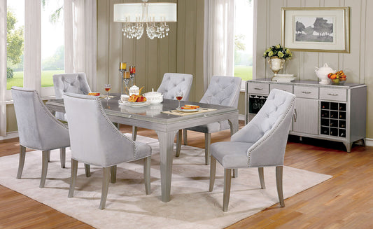 DIOCLES Silver, Light Gray 6 Pc. Dining Table Set w/ Bench FOA East