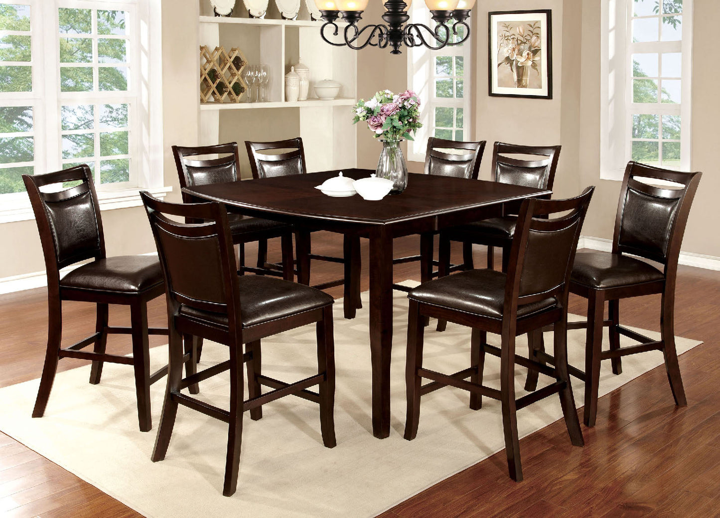 WOODSIDE II Dark Cherry 7 Pc. Counter Ht. Table Set FOA East