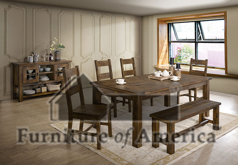 Kristen Rustic Oak 6 Pc. Dining Table Set w/ Bench FOA East