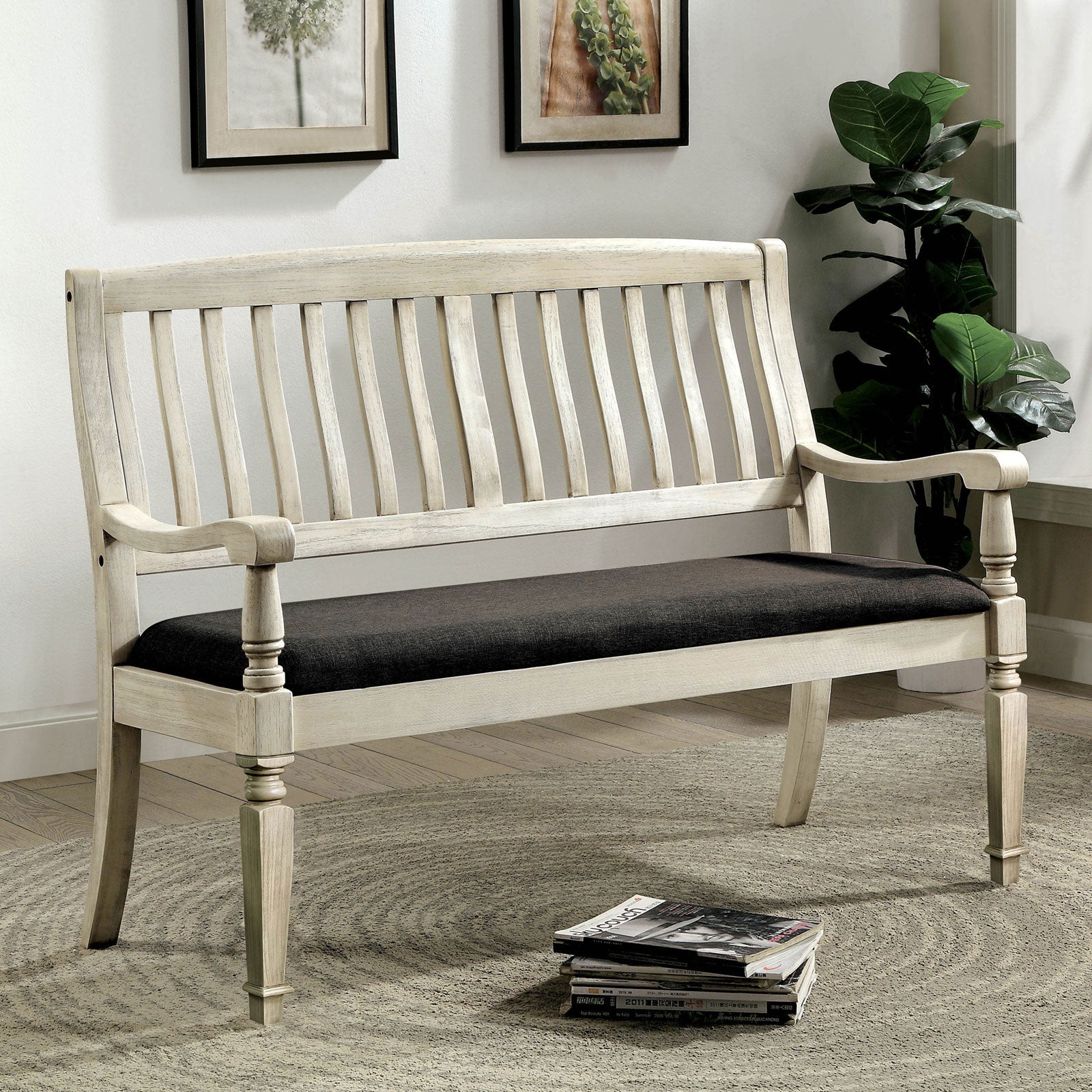 Georgia Antique White/Gray Love Seat Bench FOA East