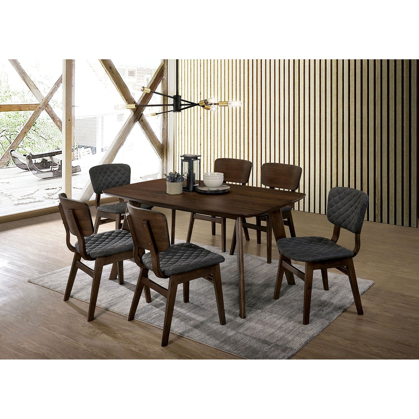 Shayna Black/Light Oak Table + 6 Chairs FOA East