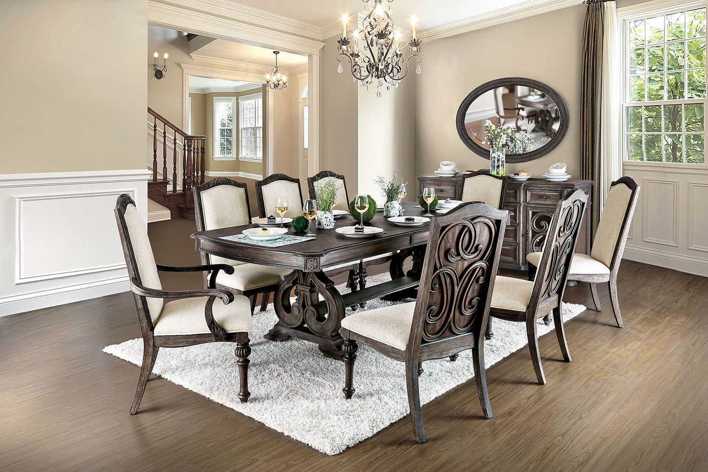 ARCADIA Rustic Natural Tone, Ivory 7 Pc. Dining Table Set (2AC+4SC) FOA East