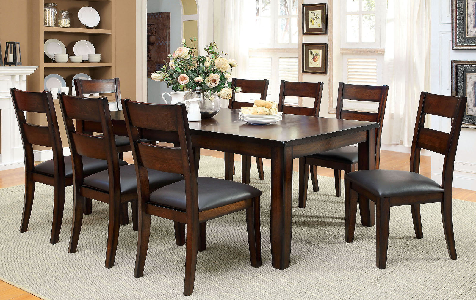 DICKINSON I Dark Cherry 9 Pc. Dining Table Set FOA East