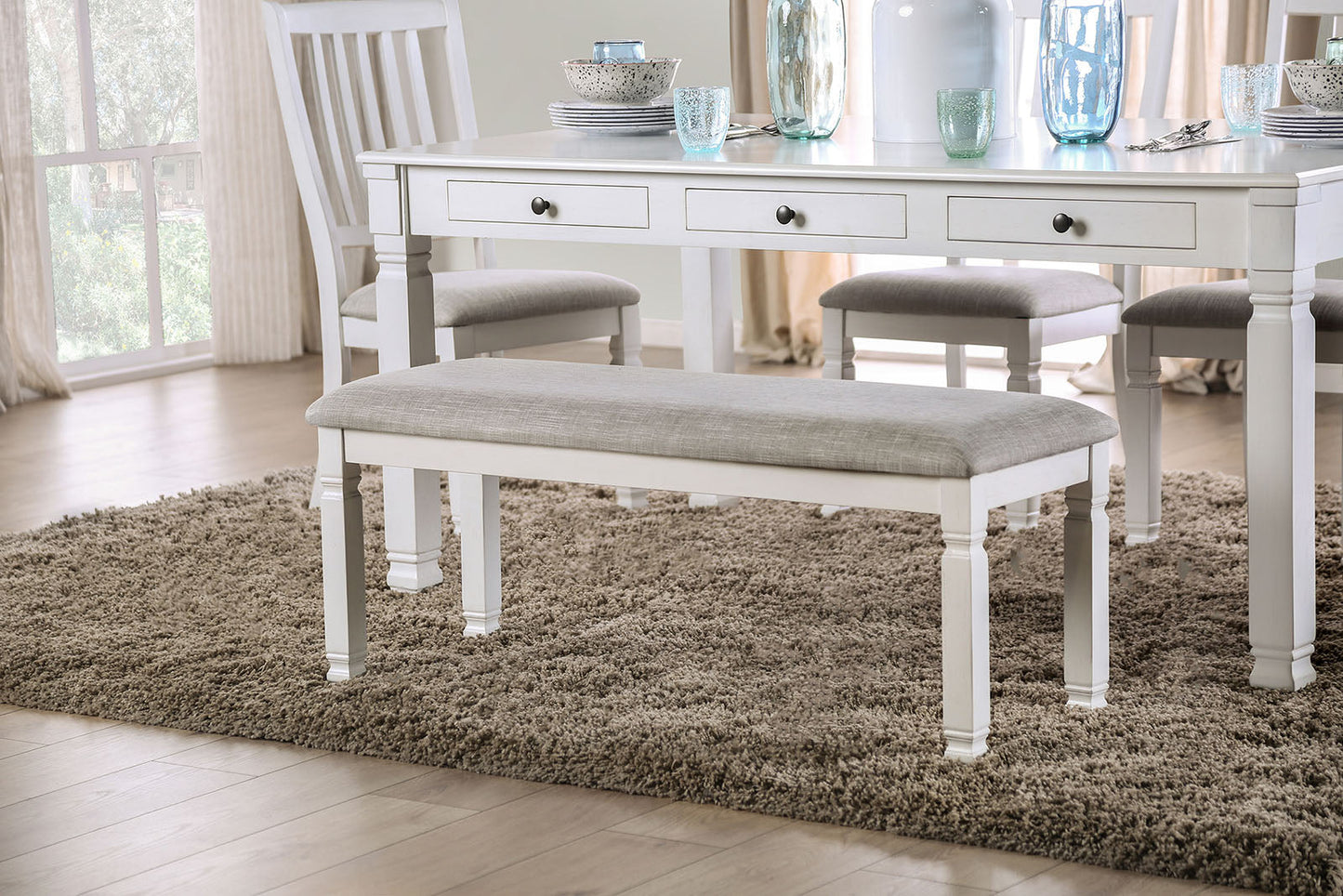 Kaliyah Antique White Bench FOA East