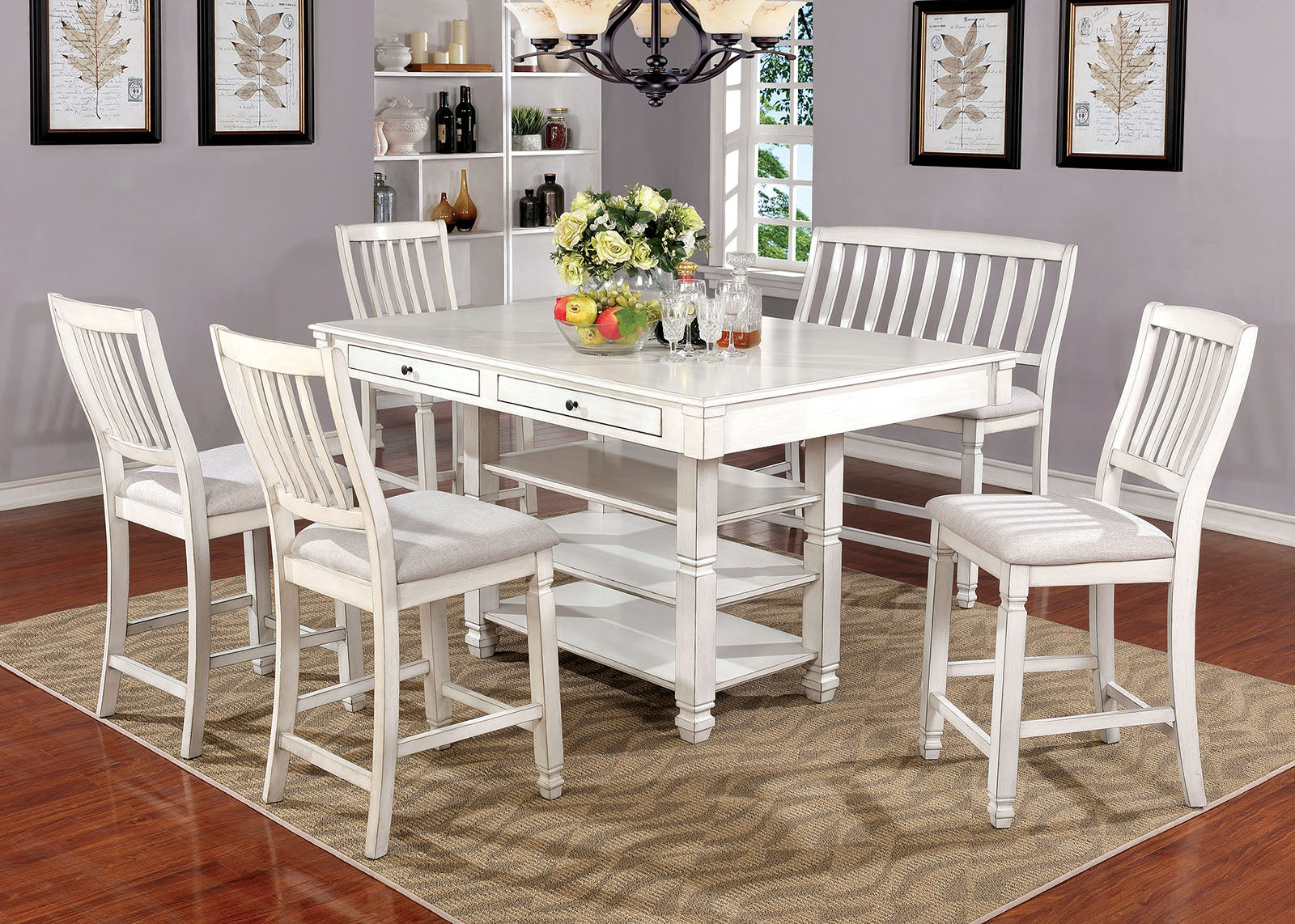 Kaliyah Antique White 7 Pc. Dining Table Set FOA East