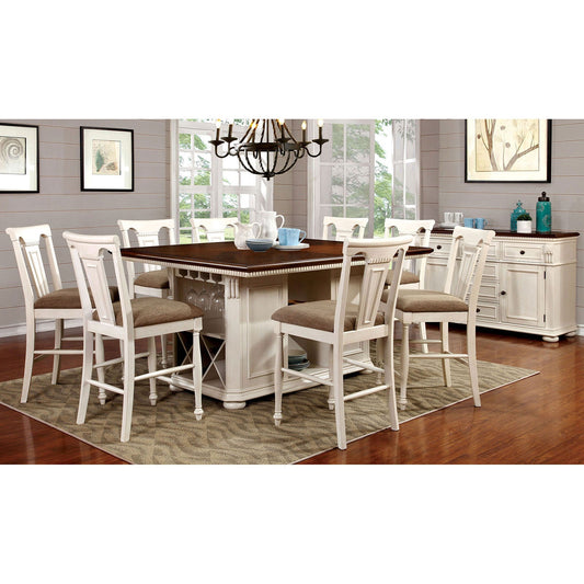 SABRINA Off White/Cherry 9 Pc. Counter Ht. Dining Table Set FOA East