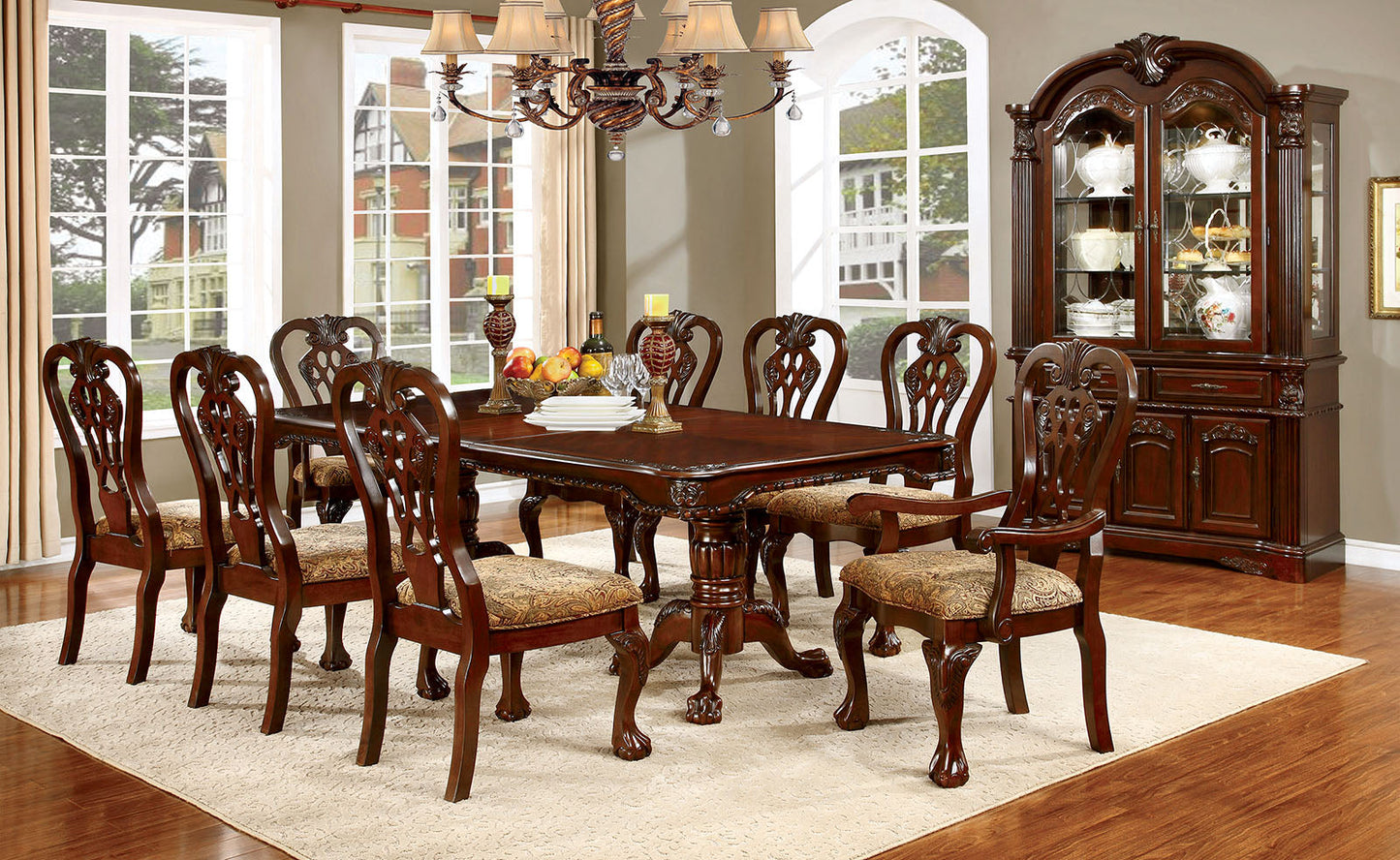 ELANA Brown Cherry 7 Pc. Dining Table Set (2AC+4SC) FOA East