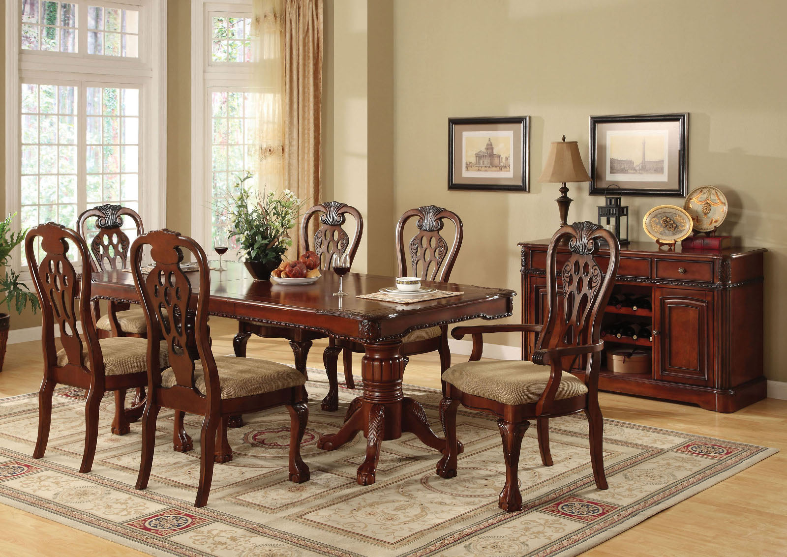 George Town Antique Cherry 7 Pc. Dining Table Set (2AC+4SC) FOA East