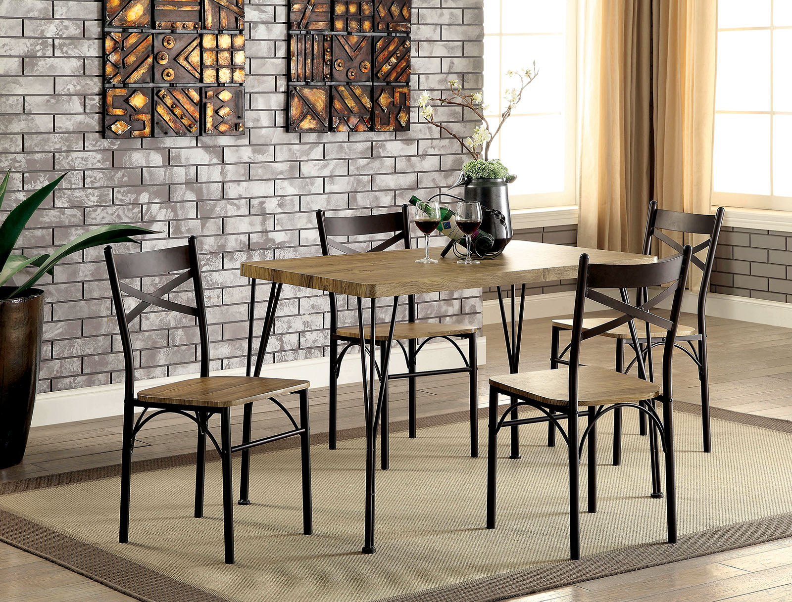 BANBURY Gray/Dark Bronze 5 Pc. 43" Dining Table Set, Gray FOA East