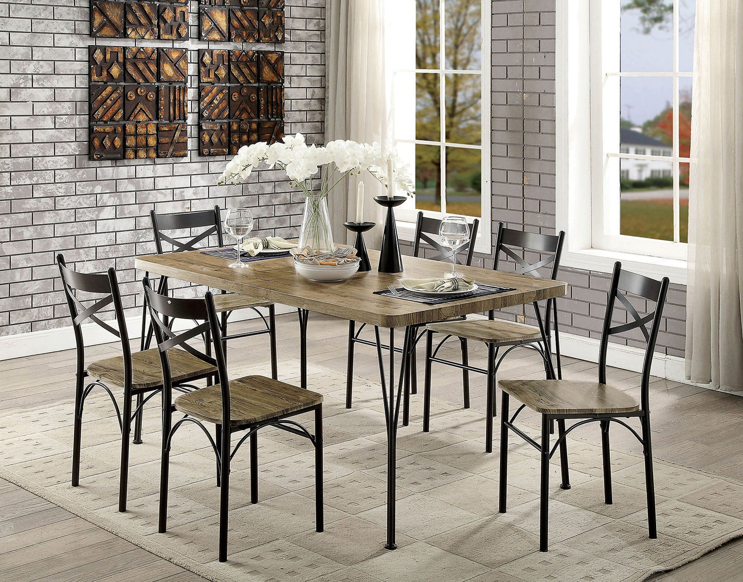 Banbury Gray/Dark Bronze 7 Pc. 60" Dining Table Set, Gray FOA East