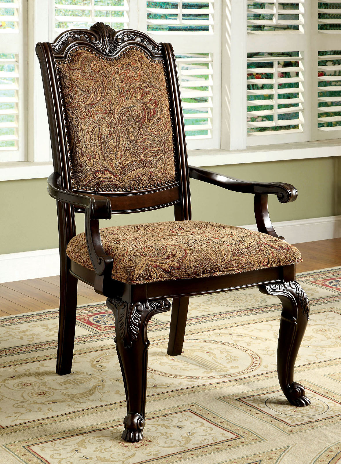 BELLAGIO Brown Cherry/Pattern Fabric Arm Chair (2/CTN) FOA East