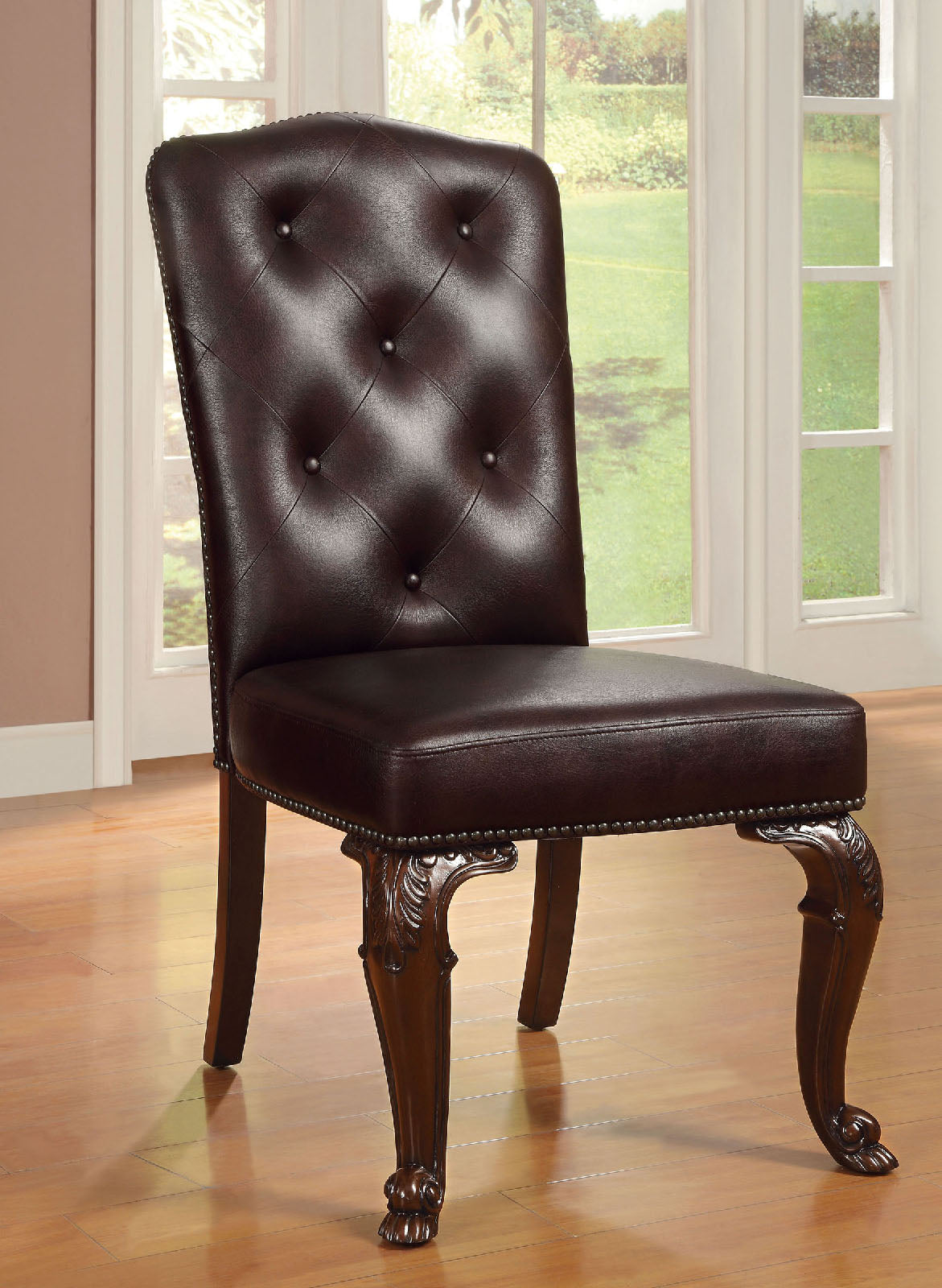 Bellagio Brown Cherry/Pattern Leatherette Side Chair (2/CTN) FOA East