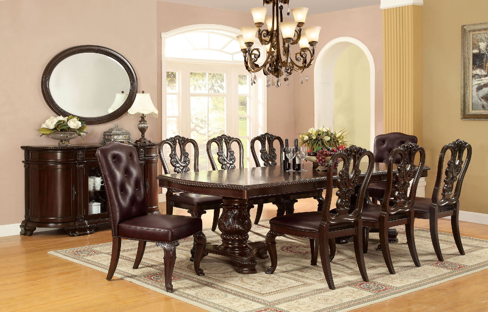 Bellagio Brown Cherry 9 Pc. Dining Table Set FOA East