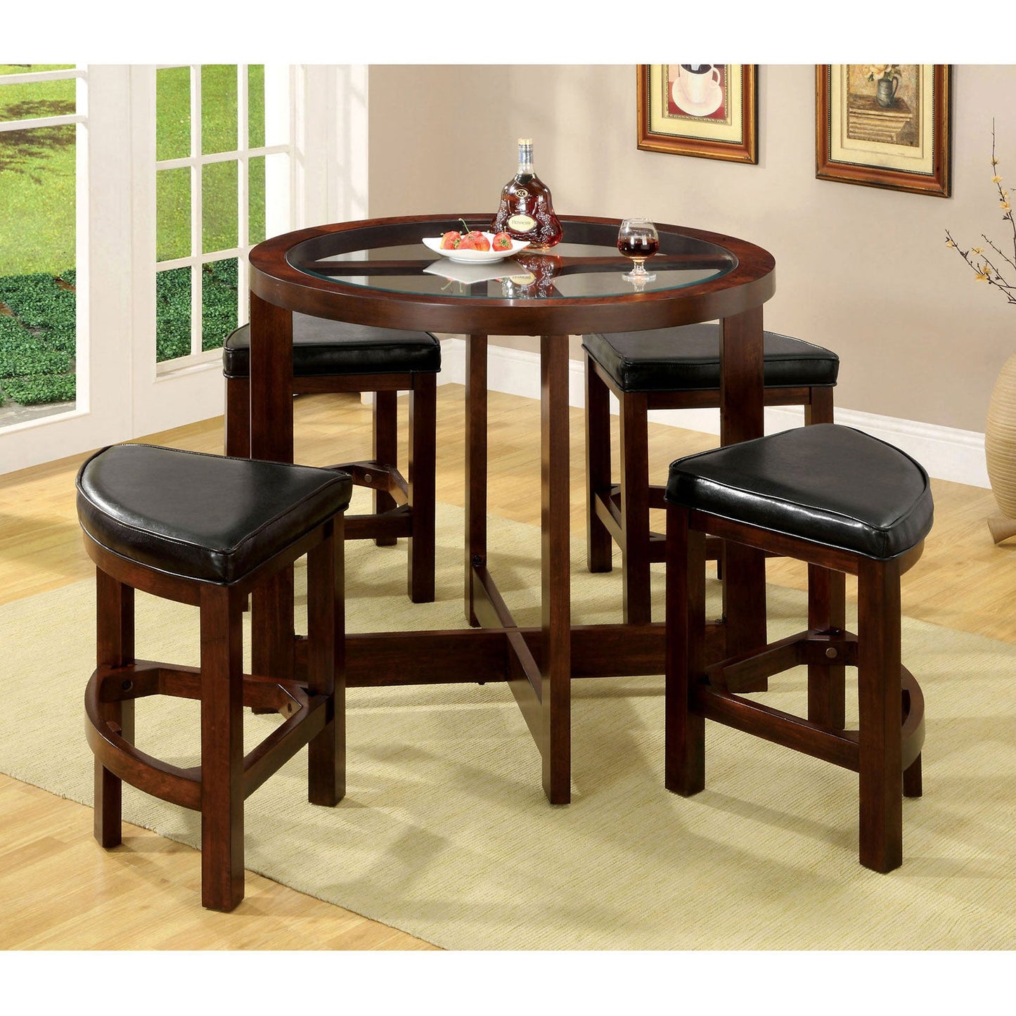 Crystal Cove I Dark Walnut 5 Pc. Round Counter Ht. Table Set (K/D) FOA East