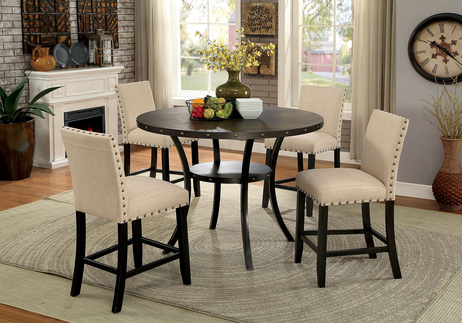 Kaitlin Light Walnut 5 Pc. Round Dining Table Set FOA East