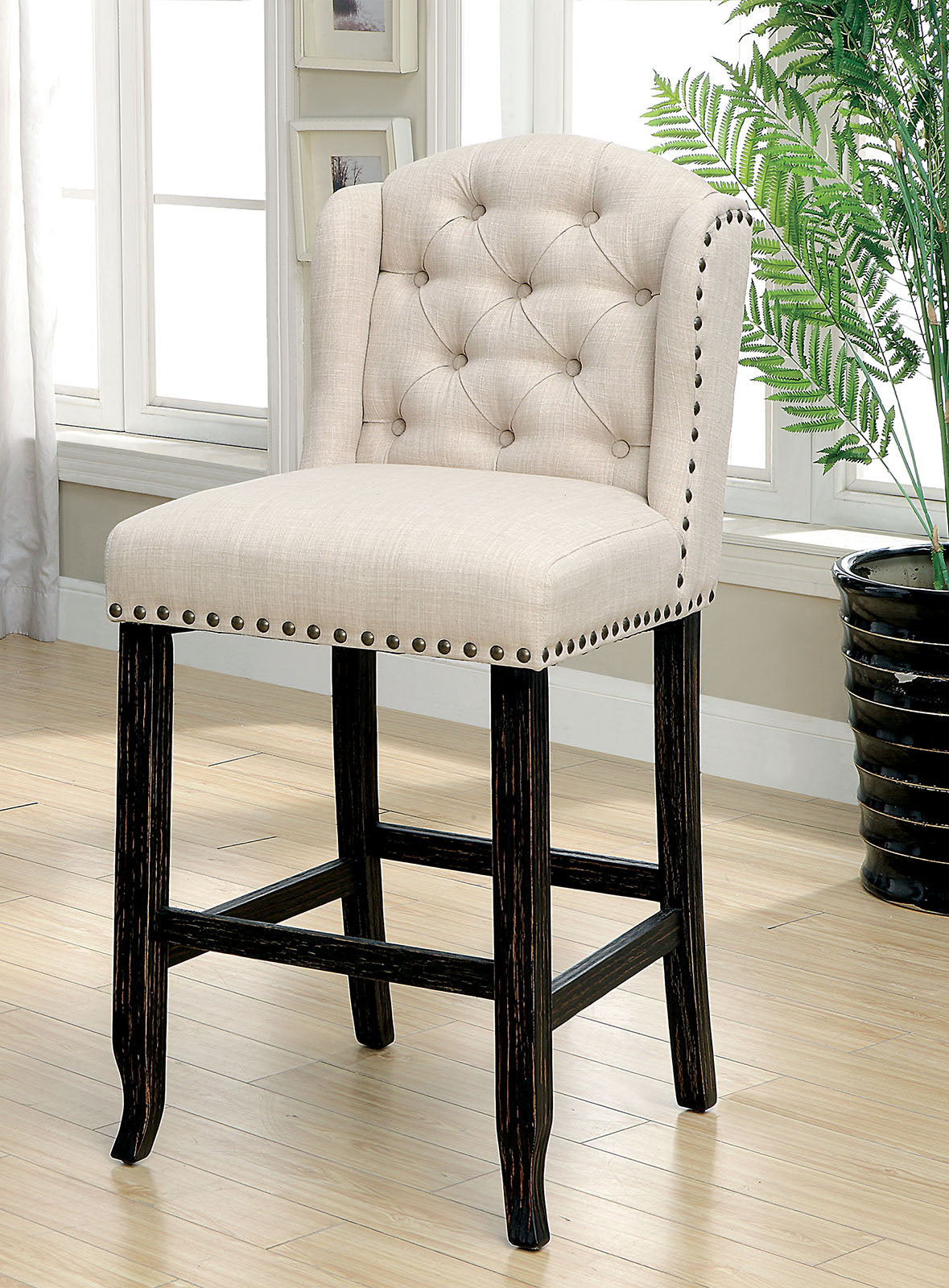 SANIA II Antique Black, Ivory Bar Ht. Wingback Chair (2/CTN) FOA East