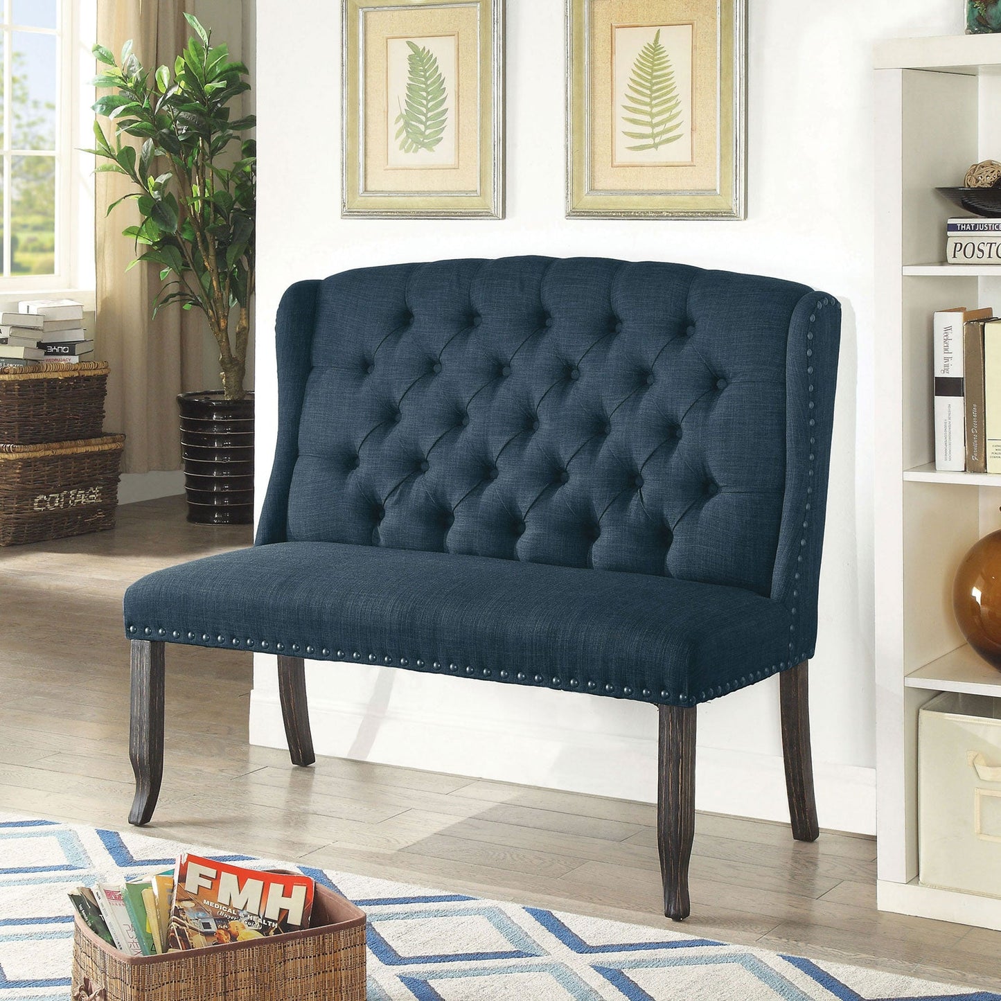 Sania III Blue 2-Seater Love Seat Bench, Blue FOA East