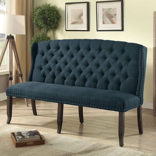 Sania III Blue 3-Seater Love Seat Bench, Blue FOA East