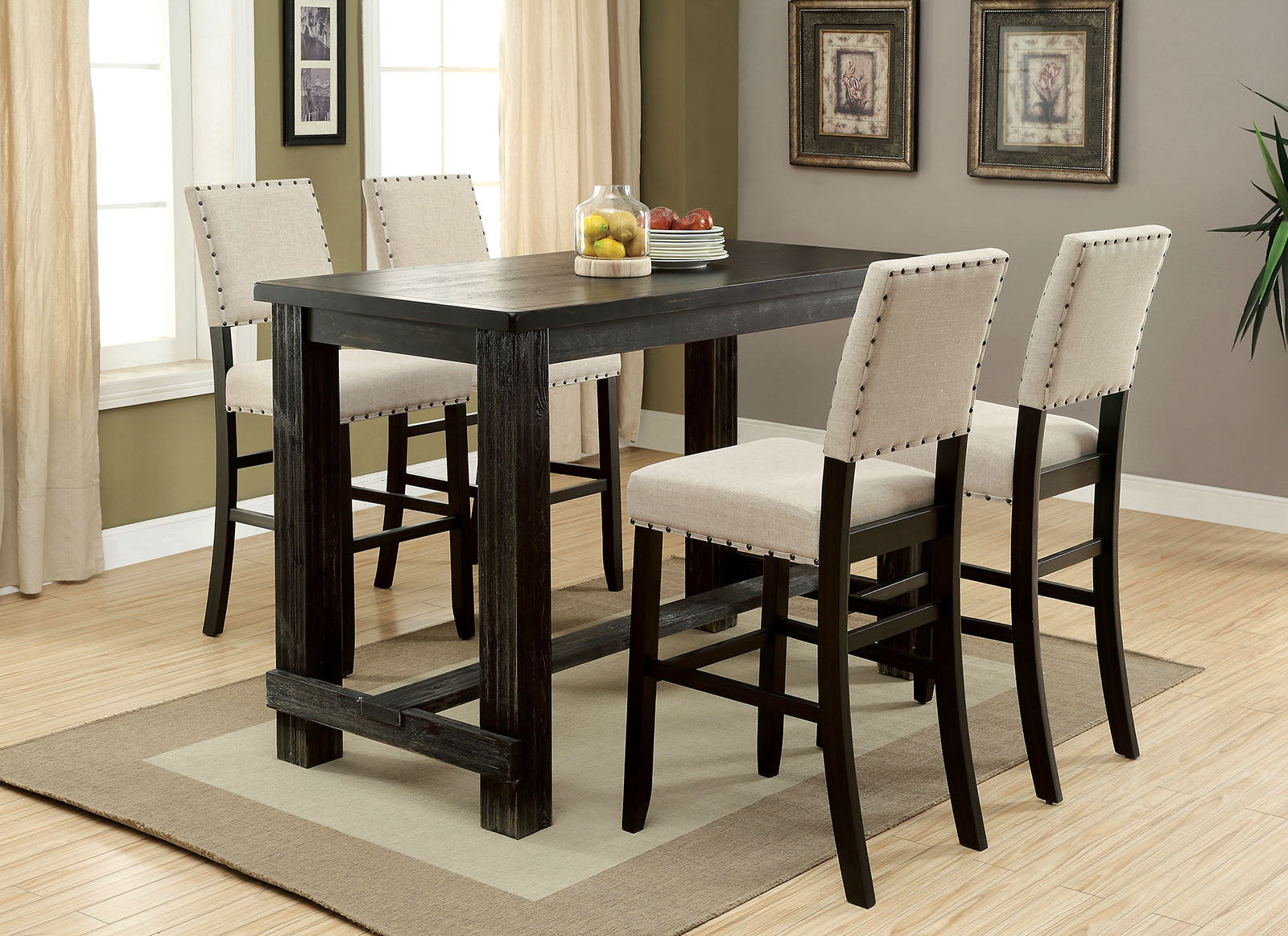 Sania III Antique Black, Gray 5 Pc. Bar Table Set FOA East