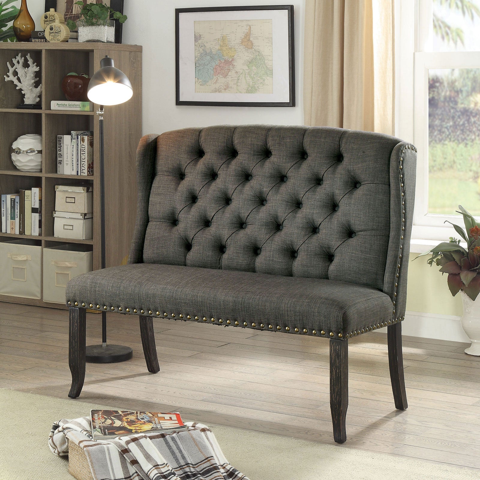 Sania III Gray 2-Seater Love Seat Bench FOA East