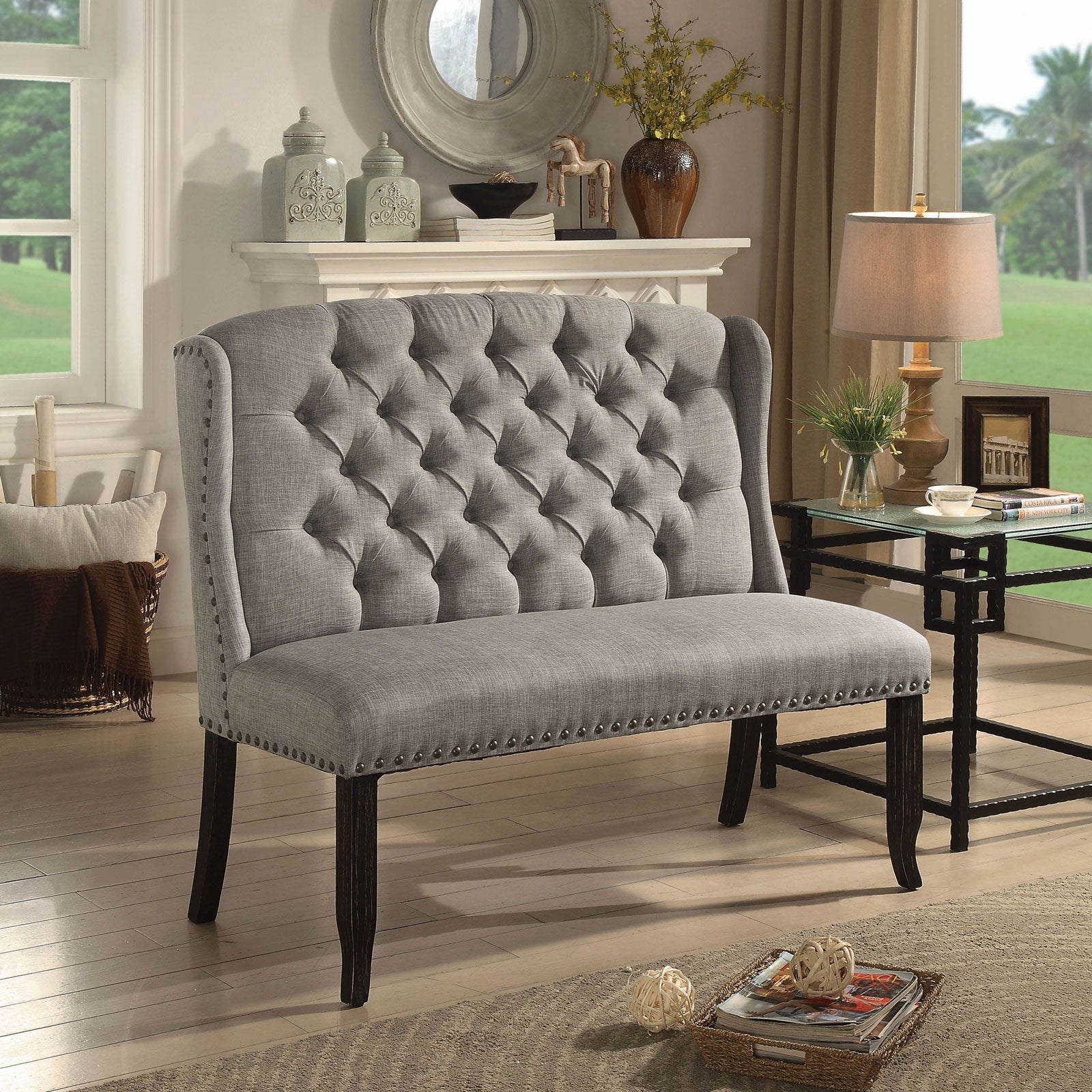 Sania III Light Gray 2-Seater Love Seat Bench FOA East