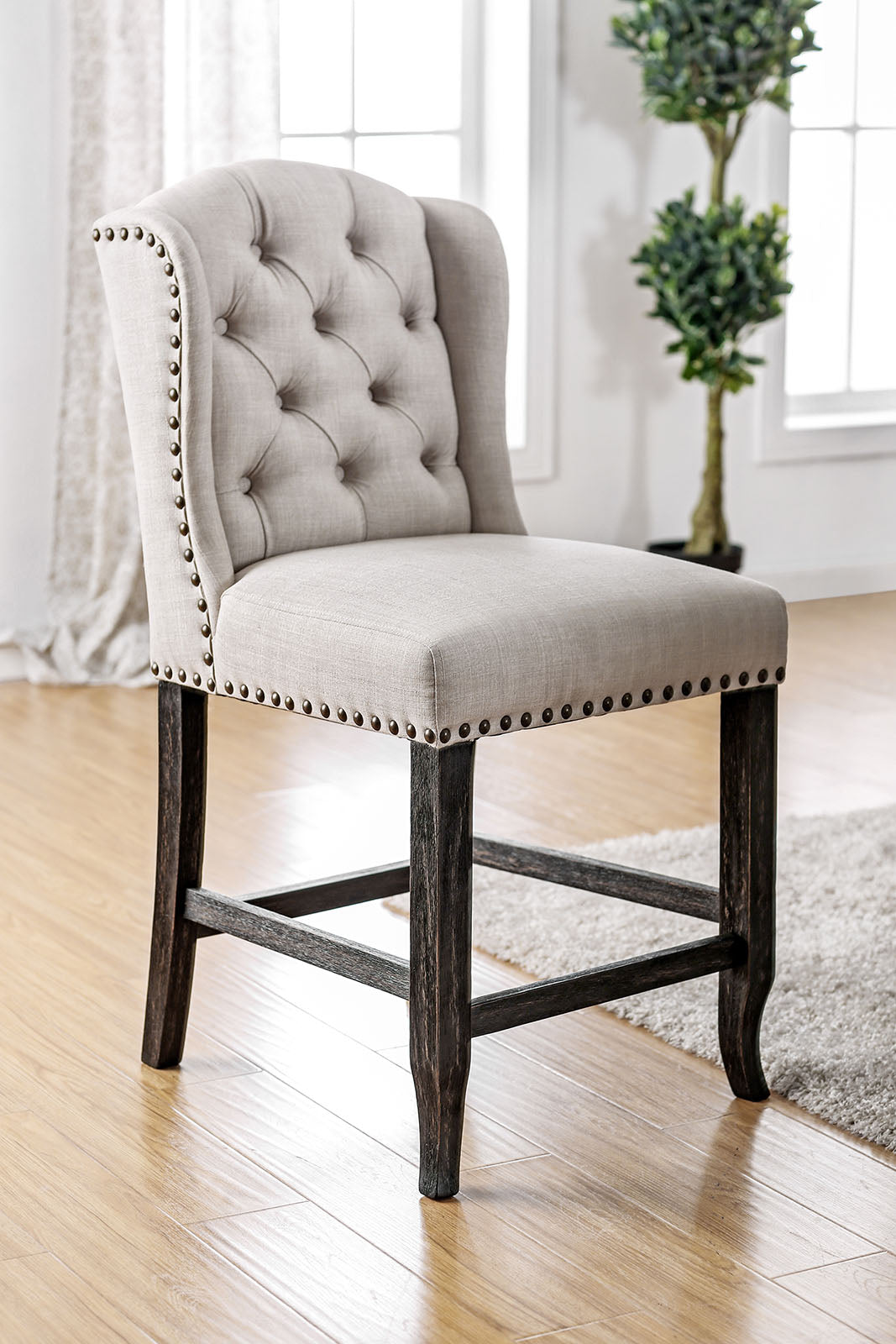 SANIA III Antique Black, Ivory Counter Ht. Wingback Chair (2/CTN) FOA East