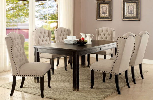 Sania III Antique Black, Gray 7 Pc. Dining Table Set FOA East