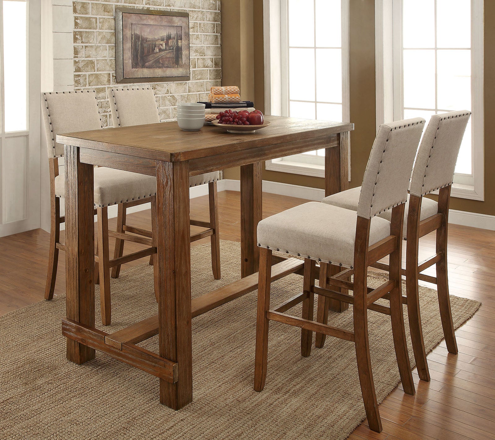 SANIA Natural Tone 5 Pc.  Bar Ht. Dining Table Set FOA East