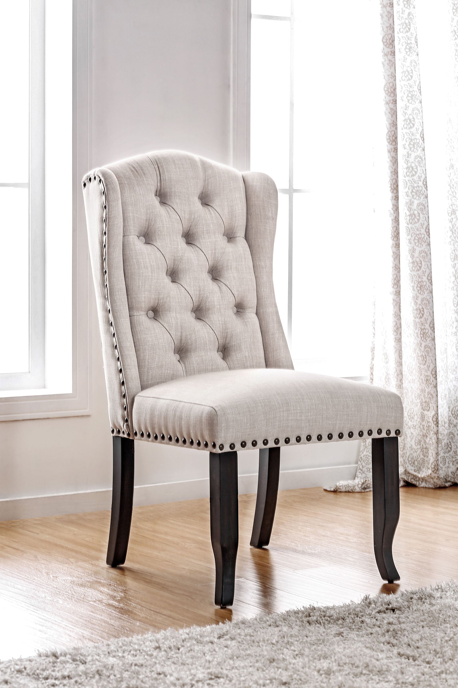 Sania I Antique Black Wingback Chair in beige, Antique Black FOA East