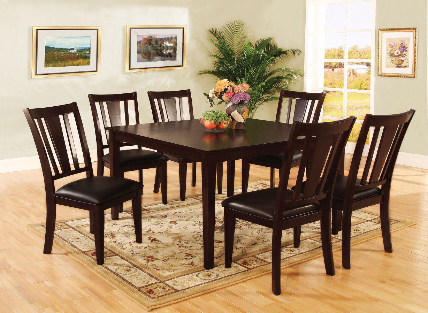 Bridgette I Espresso 7 Pc. Sq. Dining Table Set FOA East