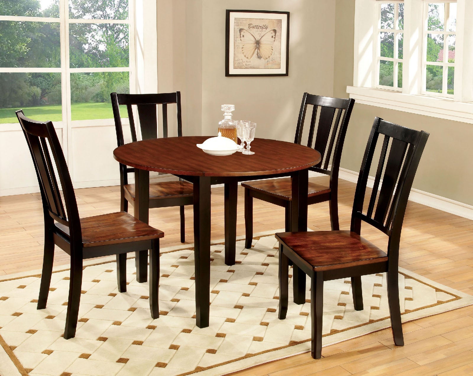 DOVER II Black, Cherry Round Table w/ Drop Leaf FOA East