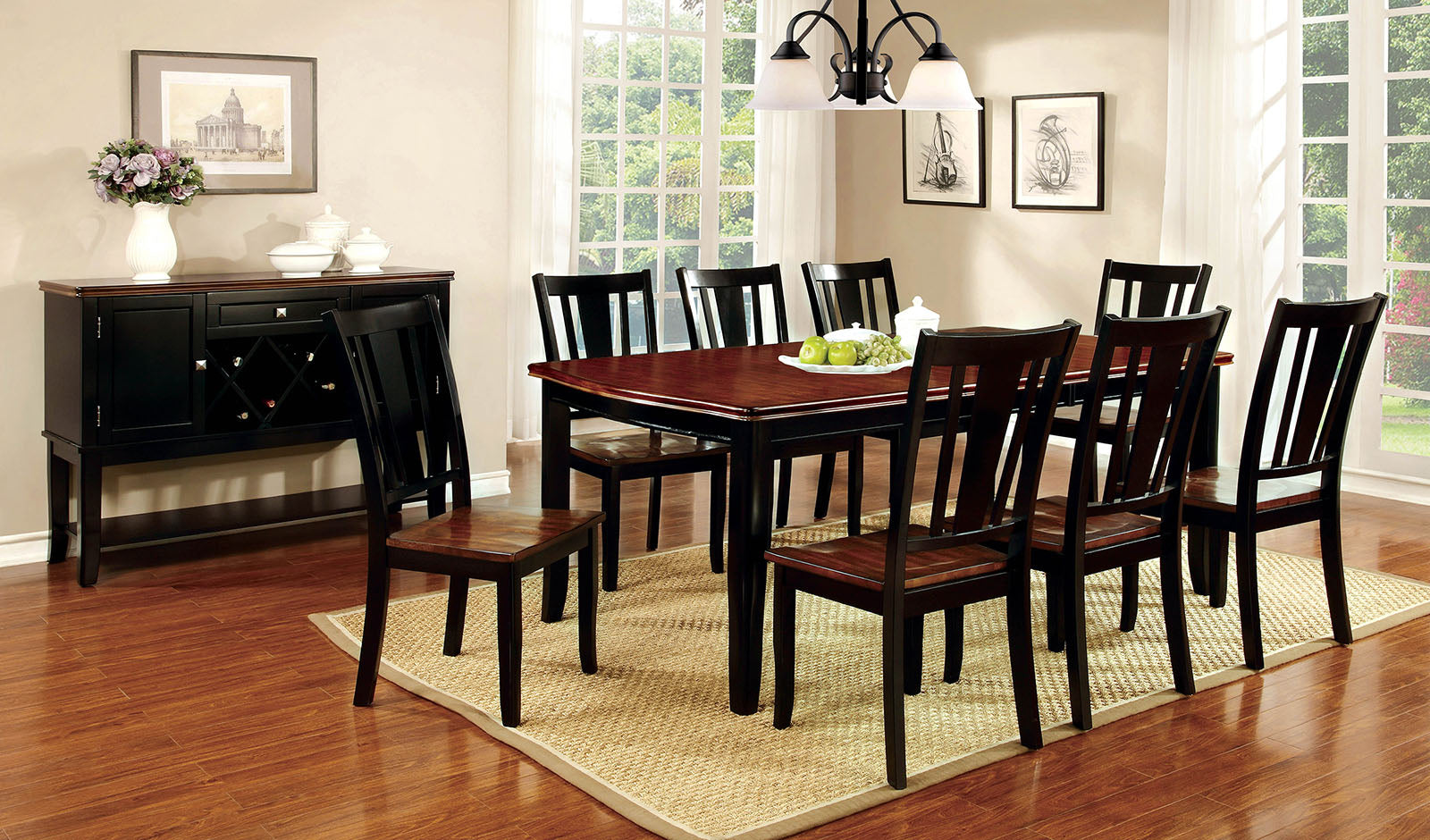 DOVER Black/Cherry 7 Pc. Dining Table Set FOA East