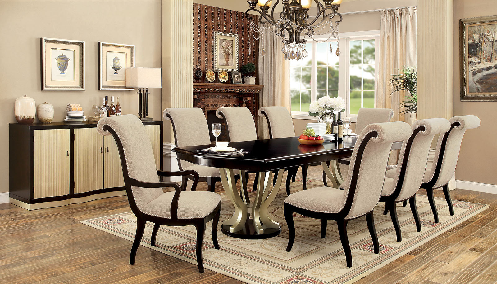 Ornette Espresso/Champagne 7 Pc. Dining Table Set (2AC+4SC) FOA East