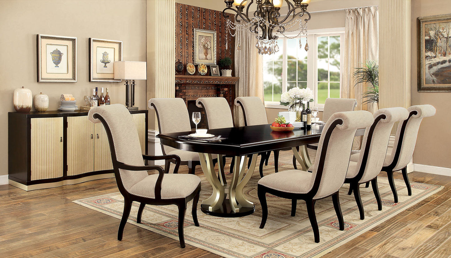 Ornette Espresso/Champagne 9 Pc. Dining Table Set (2AC+6SC) FOA East