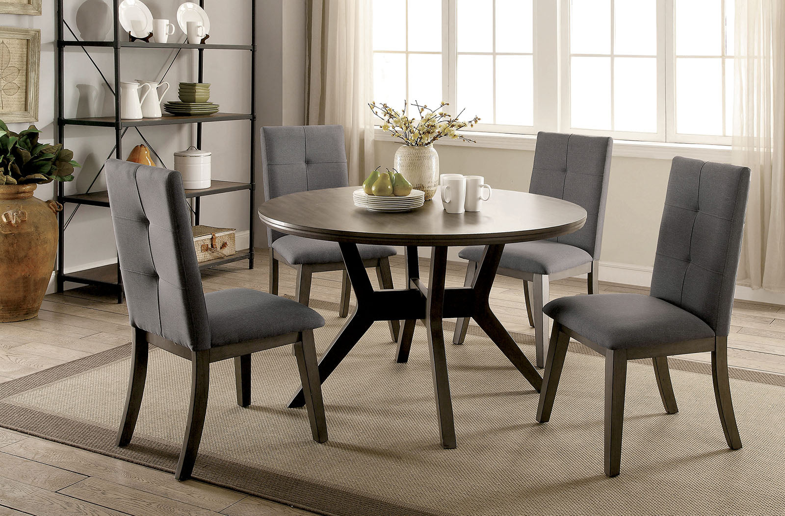 ABELONE Gray, Light Gray 5 Pc. Round Dining Table Set FOA East