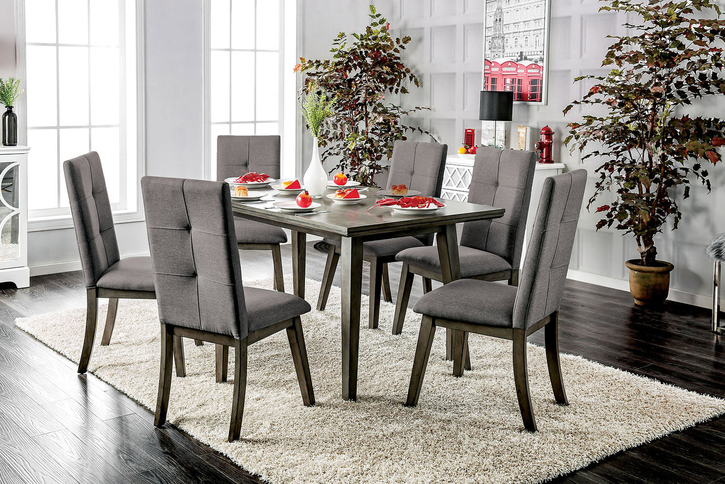 ABELONE Gray, Light Gray 7 Pc. Dining Table Set FOA East