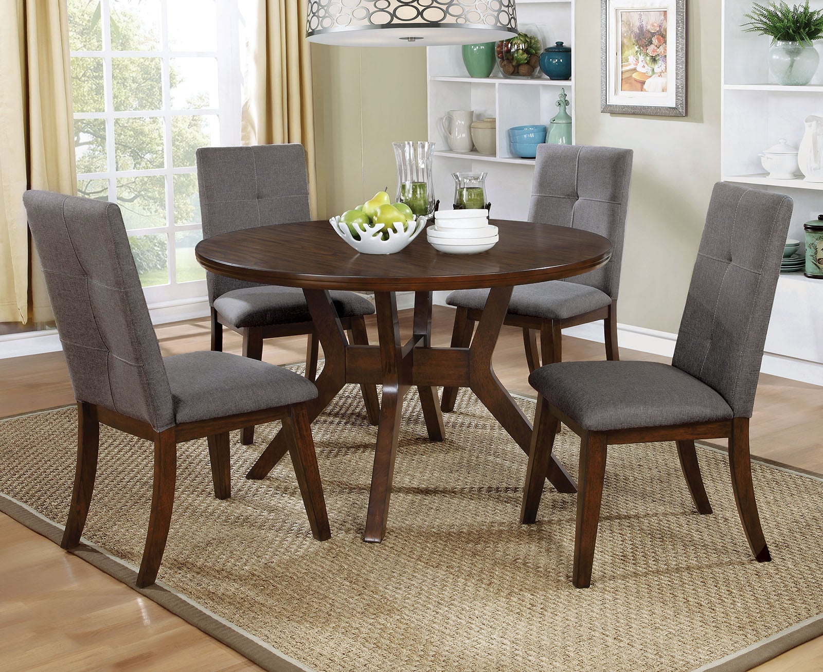 Abelone Gray, Walnut 5 Pc. Round Dining Table Set FOA East