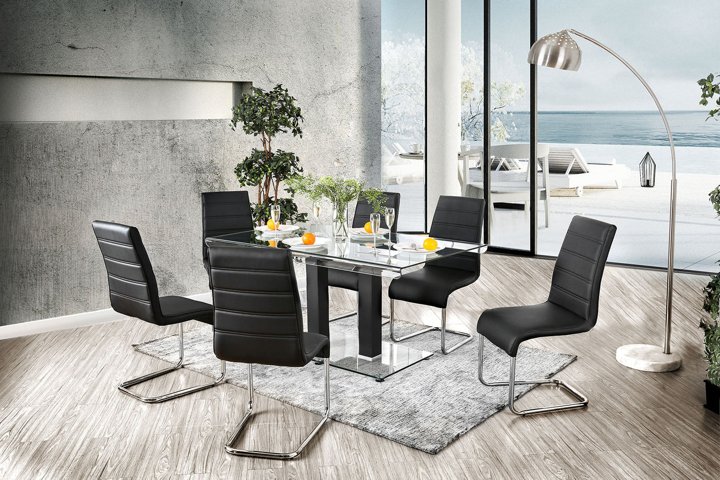 Richfield Black/Chrome 7 Pc. Dining Table Set FOA East