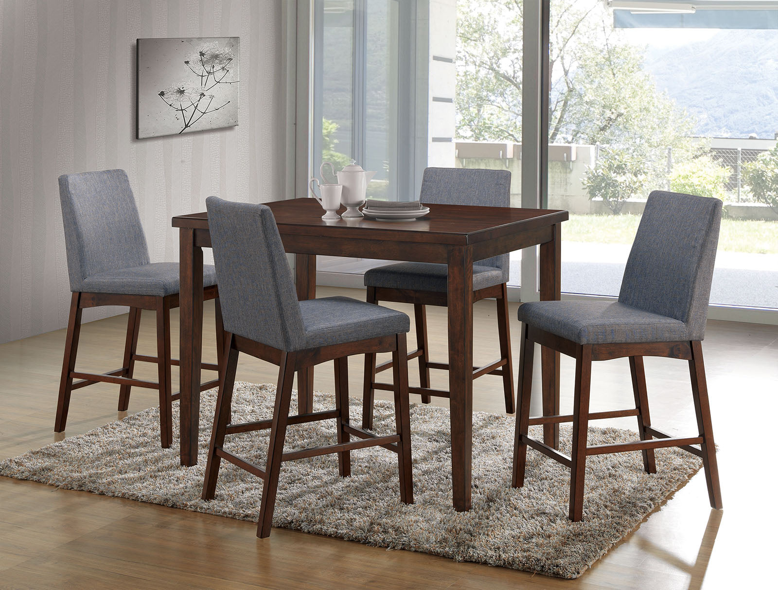 Marten Brown Cherry/Gray 5 Pc. Counter Ht. Dining Table Set FOA East