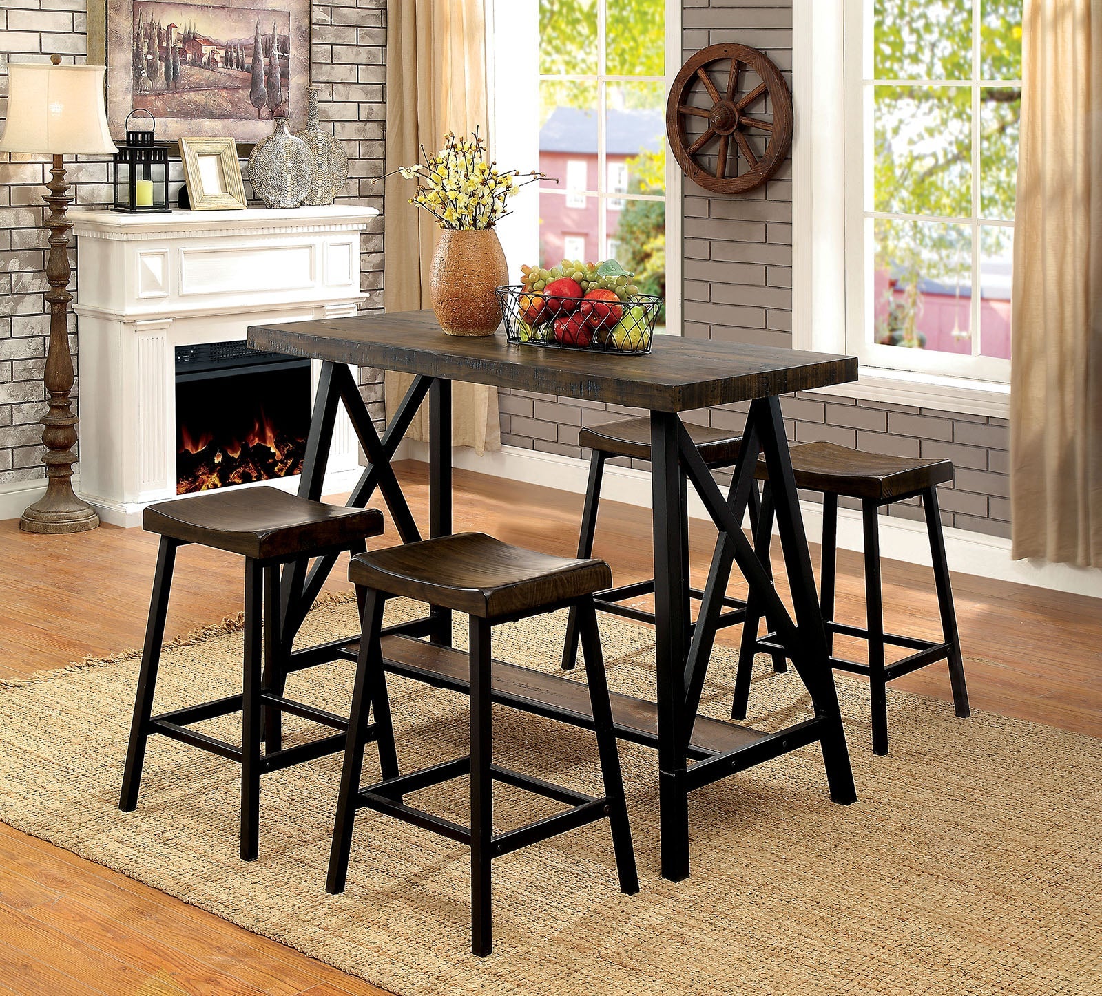 Lainey Medium Weathered Oak/Black 5 Pc. Bar Table Set FOA East