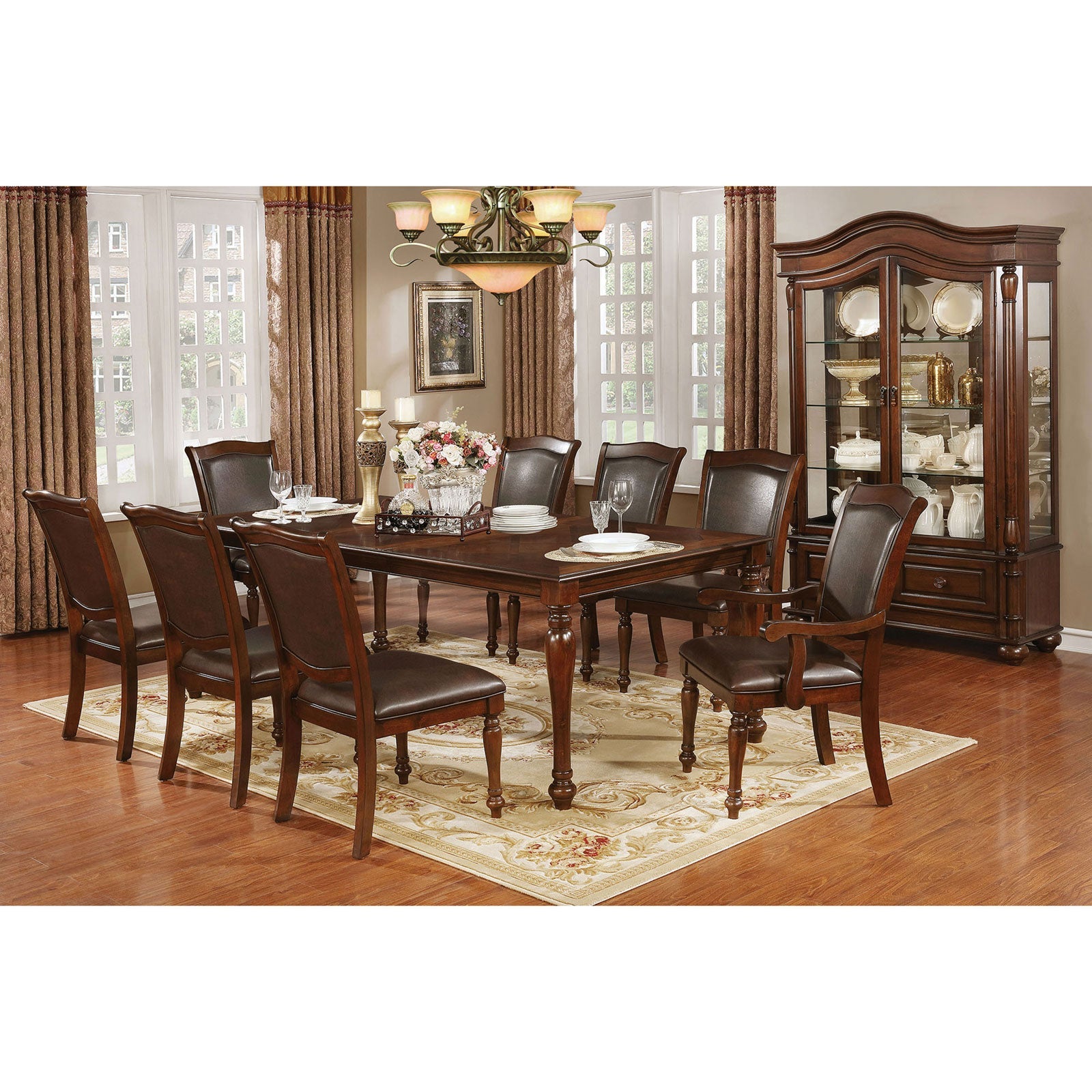 Sylvana Brown Cherry 7 Pc. Dining Table Set (2AC+4SC) FOA East