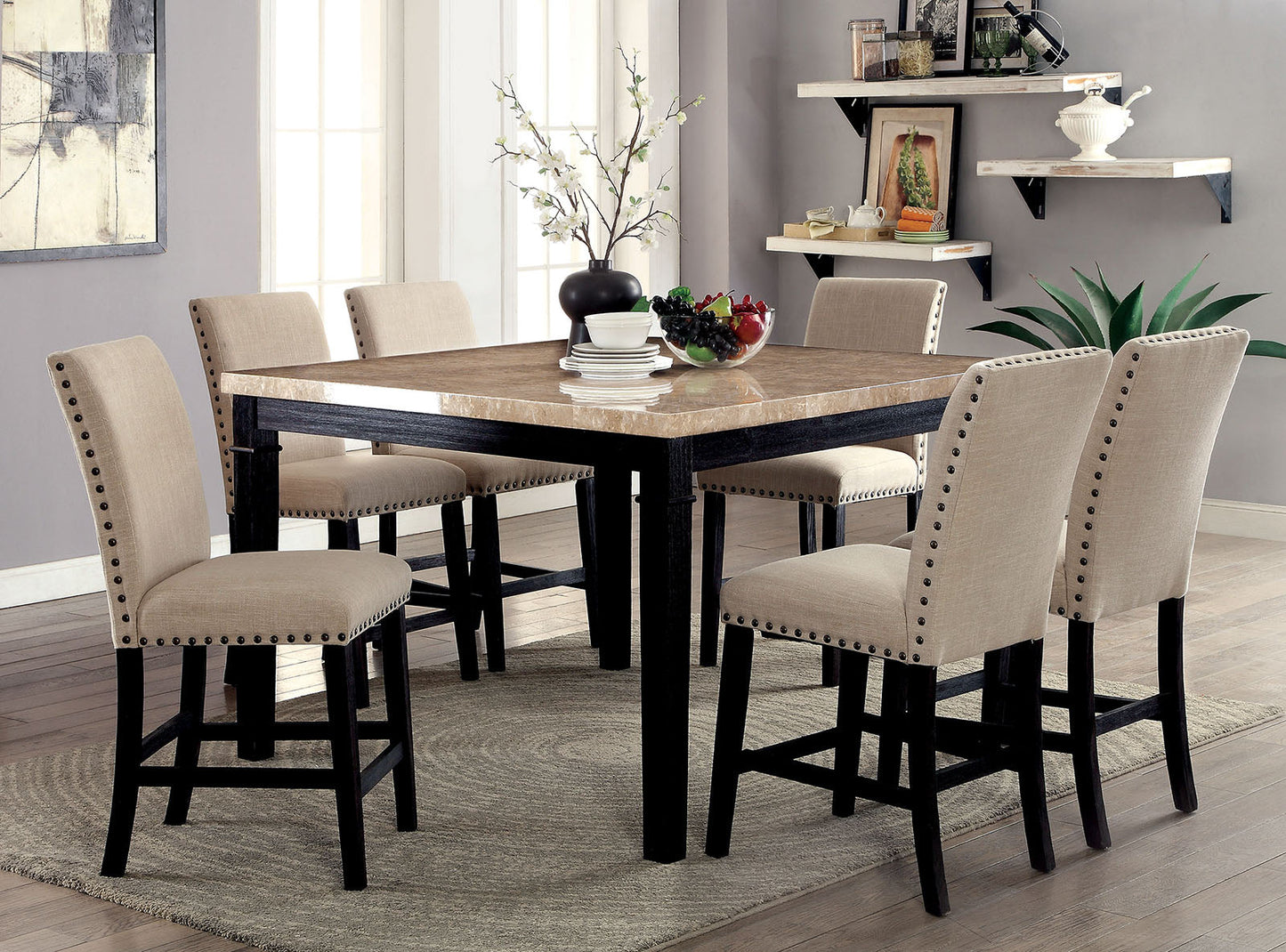 DODSON II Black, Ivory 7 Pc. Counter Ht. Table Set FOA East